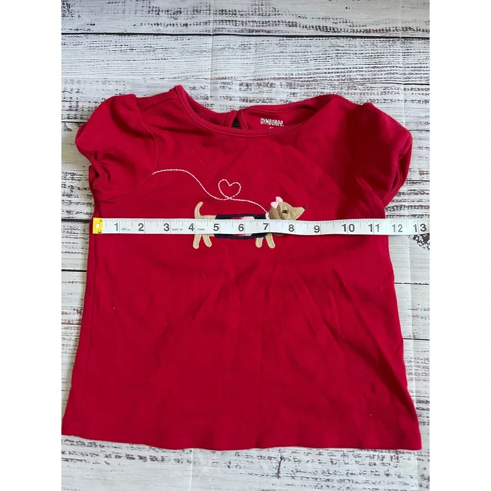 Gymboree T-Shirt Girls Red Dachshund Dog Applique Puff Sleeve 4T